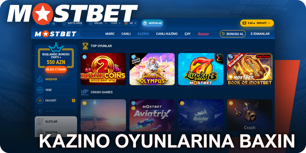 Mostbet kazinosunun foyesində oyunlara baxın